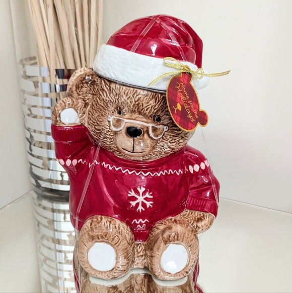 NEW Home For The Holidays Bear in a Red Sweater Glasses...